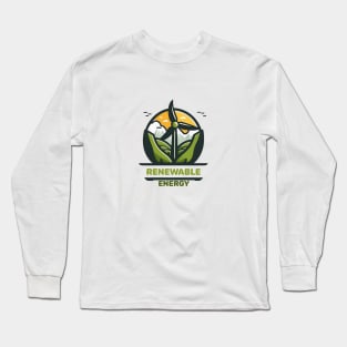 Go Green with Our Cartoon-Style Wind Turbine Landscape Design! "Renewable Energy" Long Sleeve T-Shirt